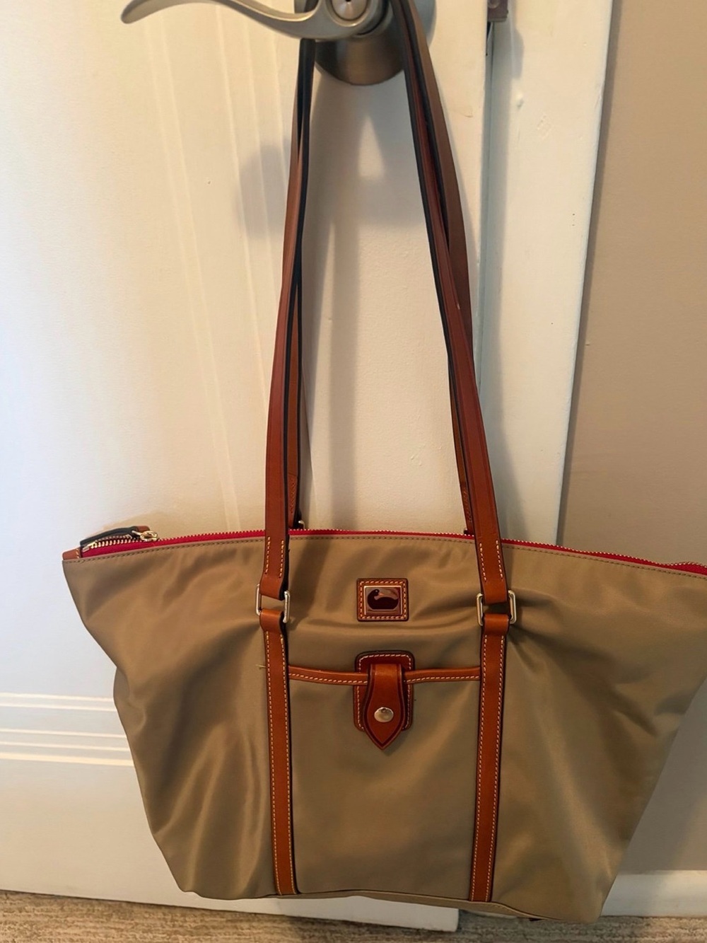 Authentic Dooney & Bourke  Wayfarer Large Nylon Tote Zip closure & Leather Trim